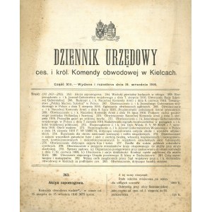 Dziennik Urzędowy Ces. i Król. Komendy obwodowej w Kielcach. 1916, cz. 13. Kielce [1916] Druk. St. Swięcki.