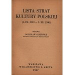 Liste der Verluste der polnischen Kultur (1.IX.1939- 1.III.1946)[Warschau 1947].