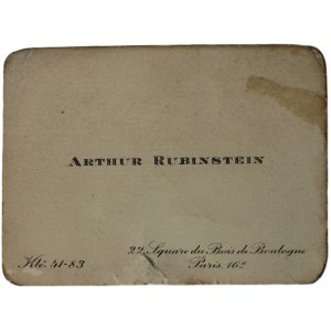 Bilet wizytowy Artura Rubinsteina z adresem paryskim,