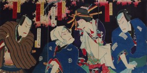 Toyohara Kunichika, Aktorzy w sztuce kabuki „Kanto Meibutsu Otokodate Kagami” - tryptyk