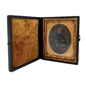 Ferrotype in a box frame-portrait of a child,