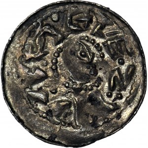 R-, Boleslaw II. der Kühne 1058-1079, Herzoglicher Denar, Fürst zu Pferd, Kreuz