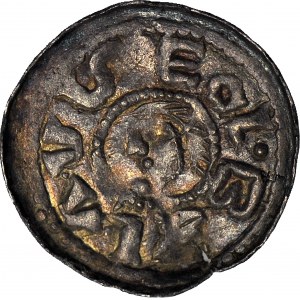 R-, Boleslaw II. der Kühne 1058-1079, Herzoglicher Denar, Fürst zu Pferd, Buchstabe S und kleines z