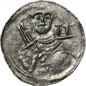 Ladislaus II the Exile 1138-1146, denarius, prince and bishop, letter E