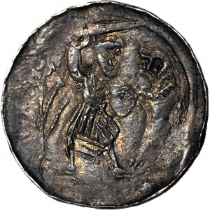 R-, W. II Wygnaniec 1138-1146, Denar Krakau, Kampf mit einem Löwen/ Fürst und Knappe