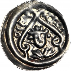 RR-, Leszek the White 1194-1227, Cracow, Brakteat, Head/Arches/Hebrew inscription, R6?