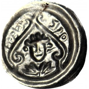 RR-, Leszek der Weiße 1194-1227, Krakau, Brakteat, Kopf/Bögen/hebräische Inschrift, R6?