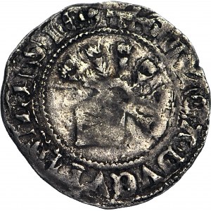 R-, Bernhard II. von Świdnica oder Heinrich I. von Jaworski oder Bolko II. und Heinrich II., vierteljährlicher Ritterhelm, Lwówek 1301-1312