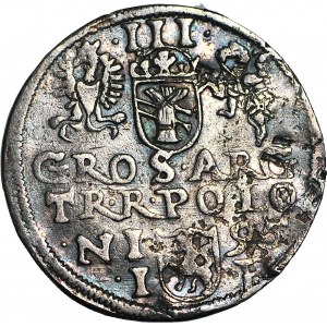 RR-, Sigismund III Vasa, Trojak Olkusz 1595, Gitter unter Büste, T.12 mk, R5