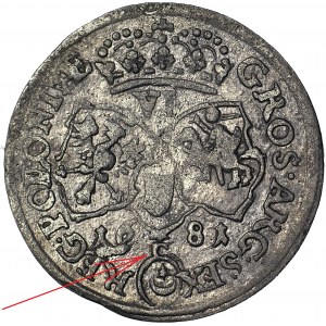 R-, John III Sobieski, Sixpak 1681, Cracow, C under shields, Kurpiewski R6