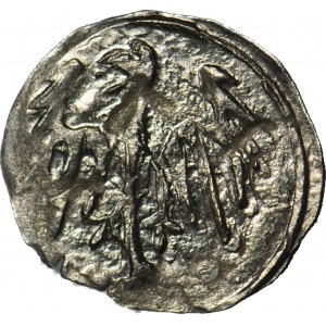 Silesia, George of Podebrad 1454-1462, Halerz no date, Lion/Eagle, mint, R5, thin eagle feathers