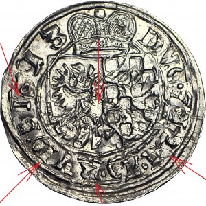 RRR-, Silesia, Jan Chrystian and Jerzy Rudolf, 3 krajcary 1613, Brzeg, missing: denominations, mincmaster's mark - errors in otolith legend
