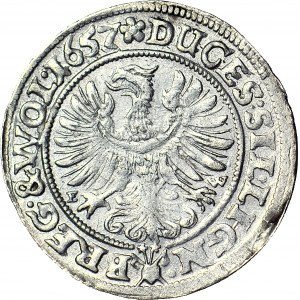 RRR-, Śląsk, Trzech Braci, 3 krajcary 1657, Brzeg, NIENOTOWANY u Grandowskiego