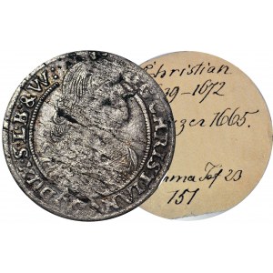 R-, Silesia, Chrystian Wallachian, 6 krajcars 1665, BRZEG, rare denomination, ONE YEAR of minting!