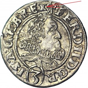 Silesia, Ferdinand II, 3 krajcars 1628 (HR), small x in REX, Wrocław