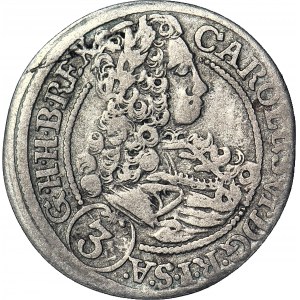 R-, Silesia, Charles VI, 3 krajcars 1712 CB, Brzeg