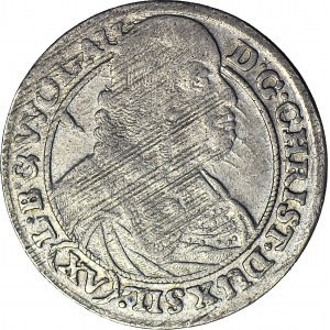 Śląsk, Chrystian Wołowski, 15 krajcarów 1663, Brzeg, SIL przed nominałem, WOLAU, piękny