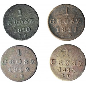 4 szt. zestaw, Księstwo Warszawskie, 1 Grosz 1810-1811-1812-1814