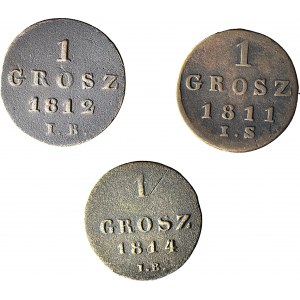 3 szt. zestaw, Księstwo Warszawskie, 1 Grosz 1811-1812-1814