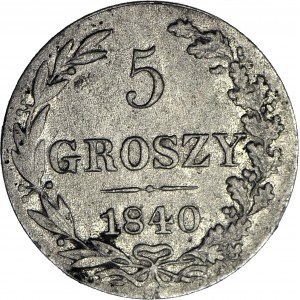 Królestwo Polskie, 5 groszy 1840, 5 w dacie pochylona w prawo, wysoka