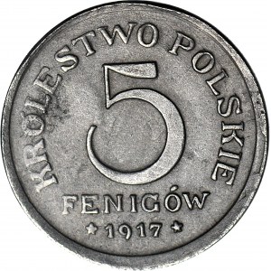 RR-, Kingdom of Poland, 5 fenig 1917 FF, DESTRUKT - DOUBLE DIE obverse