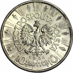 10 gold 1934, Pilsudski, OFFICIAL eagle, rare, mintage
