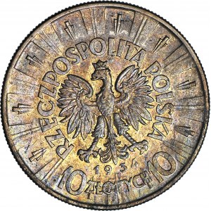 10 gold 1934, Pilsudski, OFFICIAL eagle, rare, beautiful