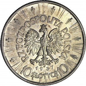 10 złotych 1937, Piłsudski, rzadszy rocznik, menniczy