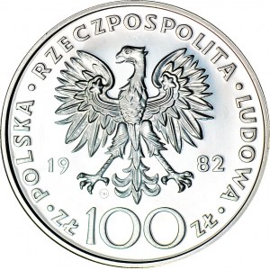 100 złotych 1982, Jan Paweł, stempel zwykły, Valcambi, oryginalne etui