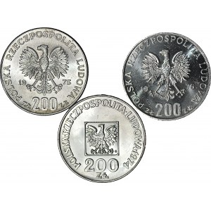 Set of 3 pcs. 200 PLN 1974-76, Fascism, Olympics, XXX years of PRL