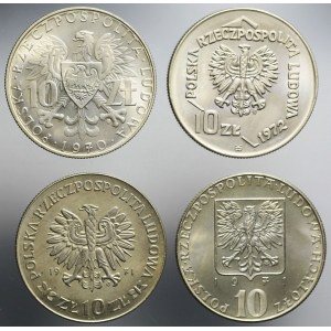 Zestaw czterech monet 10 złotych, lata 1970-1972