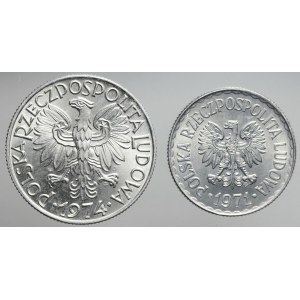 Zestaw dwóch monet: 5 złotych 1974 + 1 złoty 1971