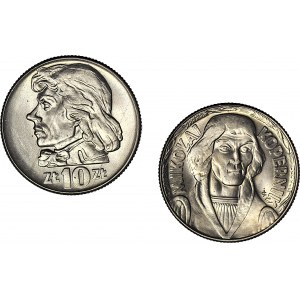 2 pcs. set of 10 gold 1960 and 1965 Kosciuszko and Copernicus, large, mint