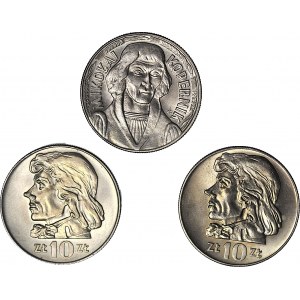3 pcs. set of 10 gold 1967,1969 and 1970 Kosciuszko and Copernicus, small, mint