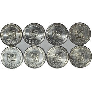 set of 8 pcs. 200 Gold 1974, XXX YEARS OF PRL, silver