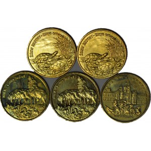 2 GN gold, 1999, 2002, turtle, wolves, Radzyn, set of 5 pcs.