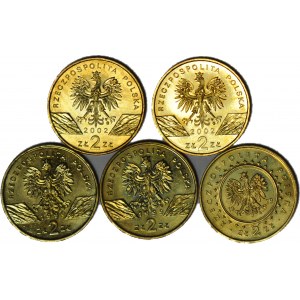 2 GN gold, 1999, 2002, turtle, wolves, Radzyn, set of 5 pcs.
