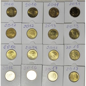 Vatican, 16 pieces of 50 cent coins 2010-2017