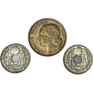 France , set of 3, 10 centimes 1918 and 1939, 50 francs 1953