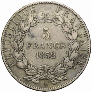 France, Louis Napoleon Bonaparte, 5 francs 1852 A, Paris,