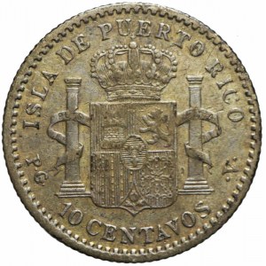 Hiszpania, Puerto Rico, Alfonso XIII, 10 centavos 1896 PGV, rzadkie