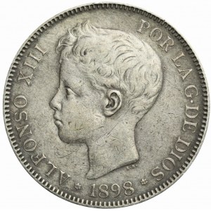 Spain, Alfonso XIII, 5 pesetas 1898