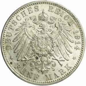 Niemcy, Bawaria, 5 marek 1914 D, Ludwik III, Monachium, ładne