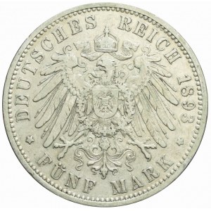 Germany, Prussia, Wilhelm II, 5 marks 1893 A, Berlin