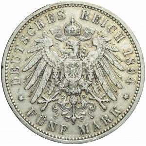 Germany, Prussia, Wilhelm II, 5 marks 1894, Berlin