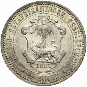 Germany, East Africa, Wilhelm II, 1/2 rupee 1891, rare