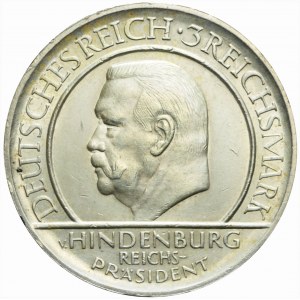 Germany, Weimar Republic, 3 marks 1929, Hamburg, Hindenburg, minted