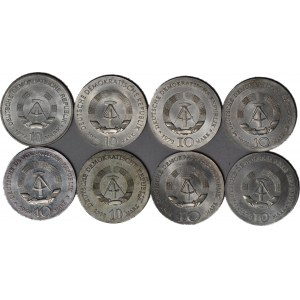 8 pcs, Germany, GDR, 10 Marks 1968-1974, silver