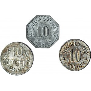 Niemcy, zestaw 3 szt. 10 pfennig notgeldy
