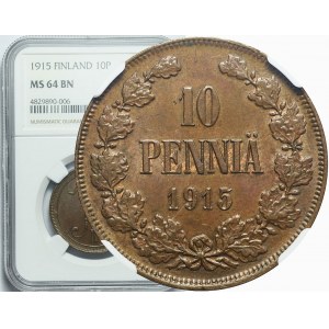 Finland, Nicholas II, 10 Pennia 1915, minted